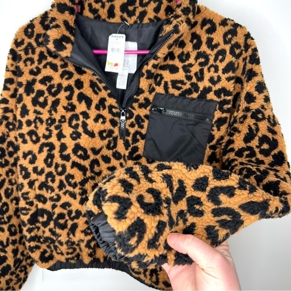 Full Tilt Faux Shearling Sherpa Cropped 1/4 Zip Leopard Pullover Popover NWT - Picture 4 of 11